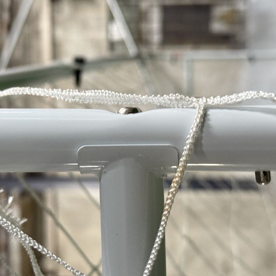 Close-up of welded soccer goal corner connector