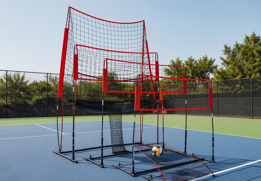 Volleyball Practice Net Station with Adjustable Height & Ball Return